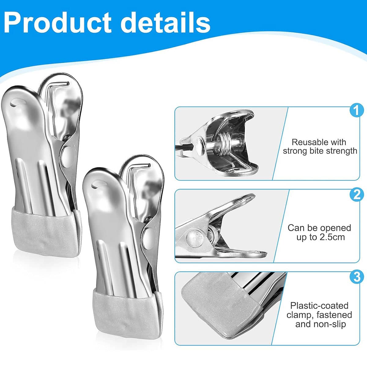 Stainless Steel Clothes Pegs with Non-Slip Coating - Pack of 30 - view 4