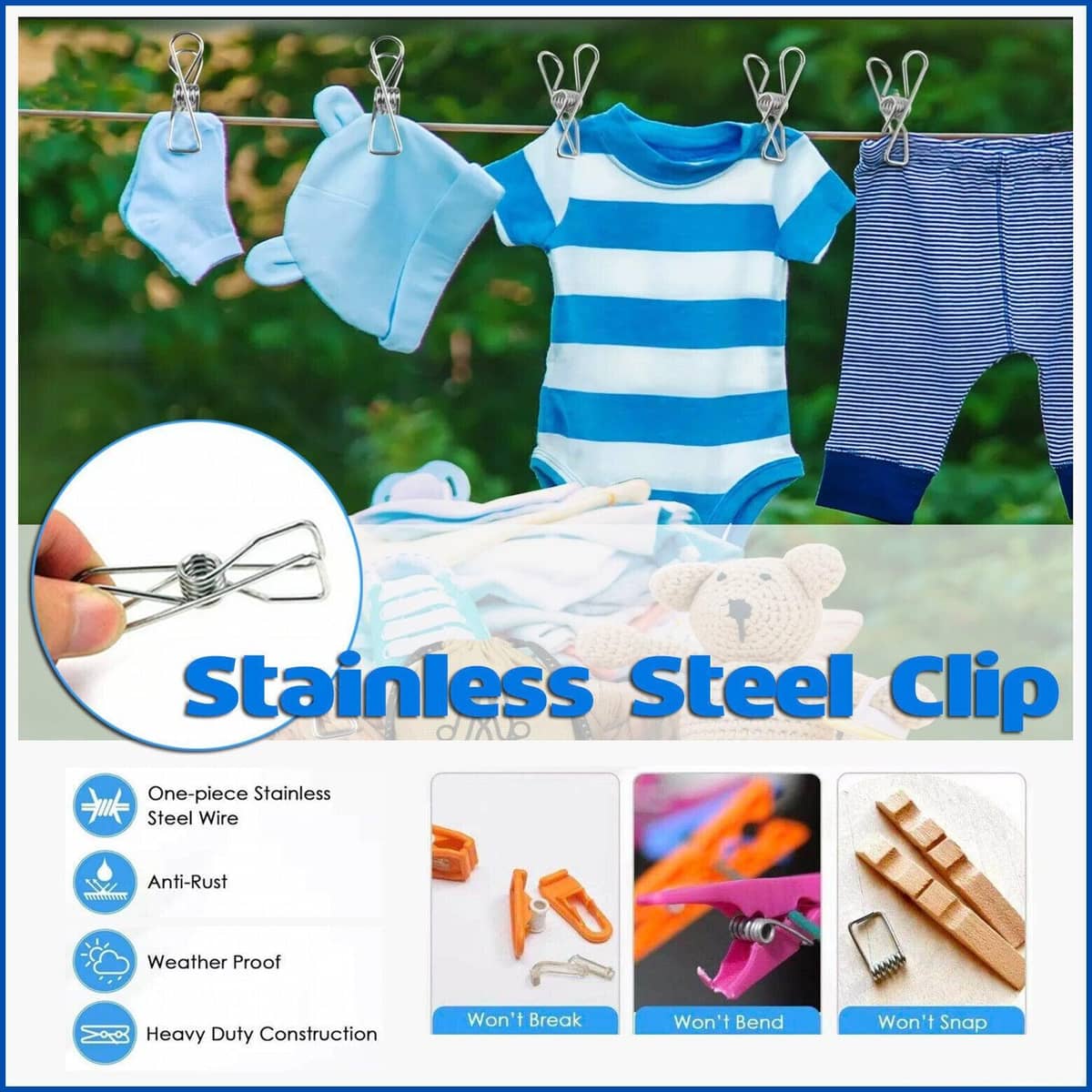 Stainless Steel Clothes Pegs - Pack of 180 - view 2