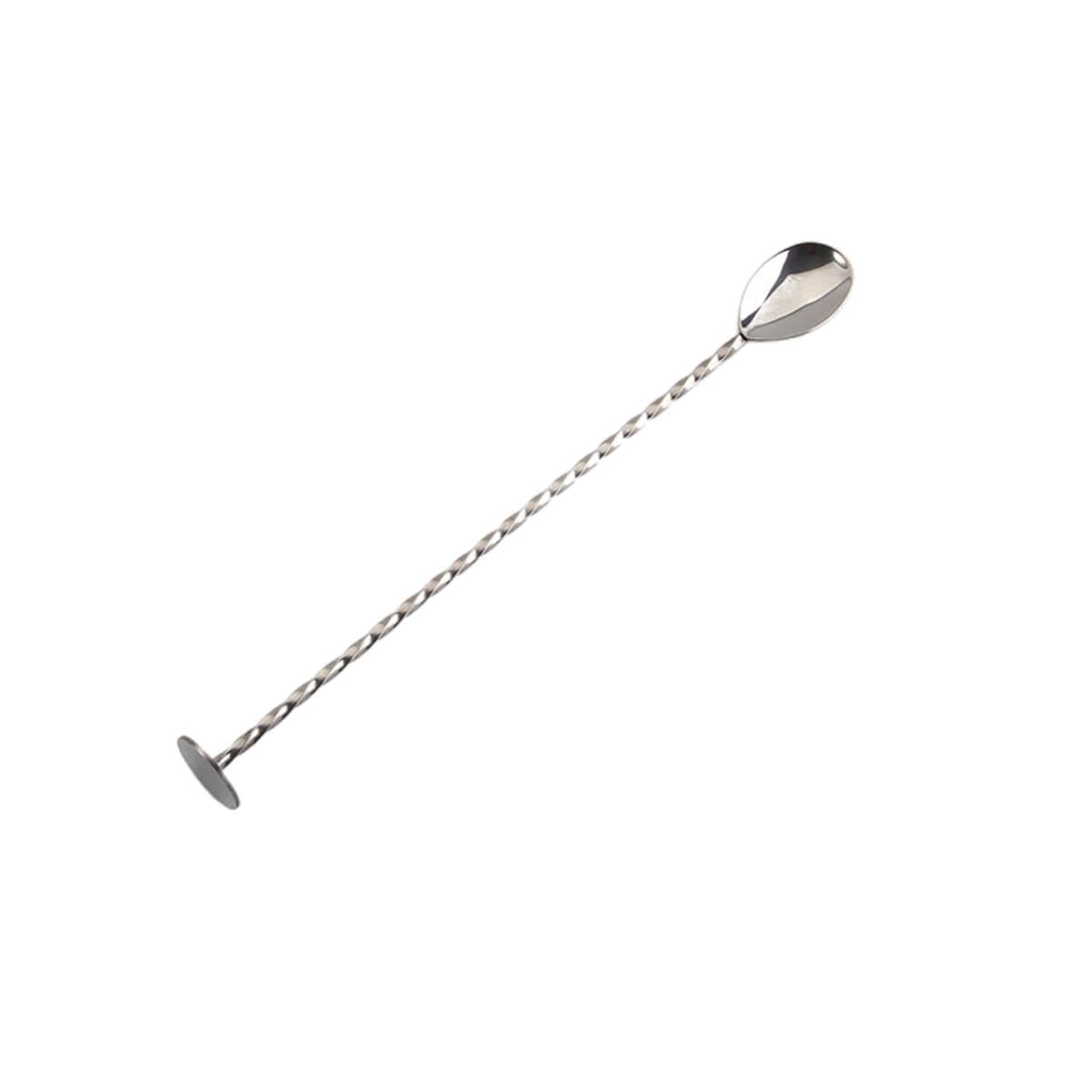 Stainless Steel Cocktail Bar Spoon with Twisted Handle and Muddler, 27 cm - Silver