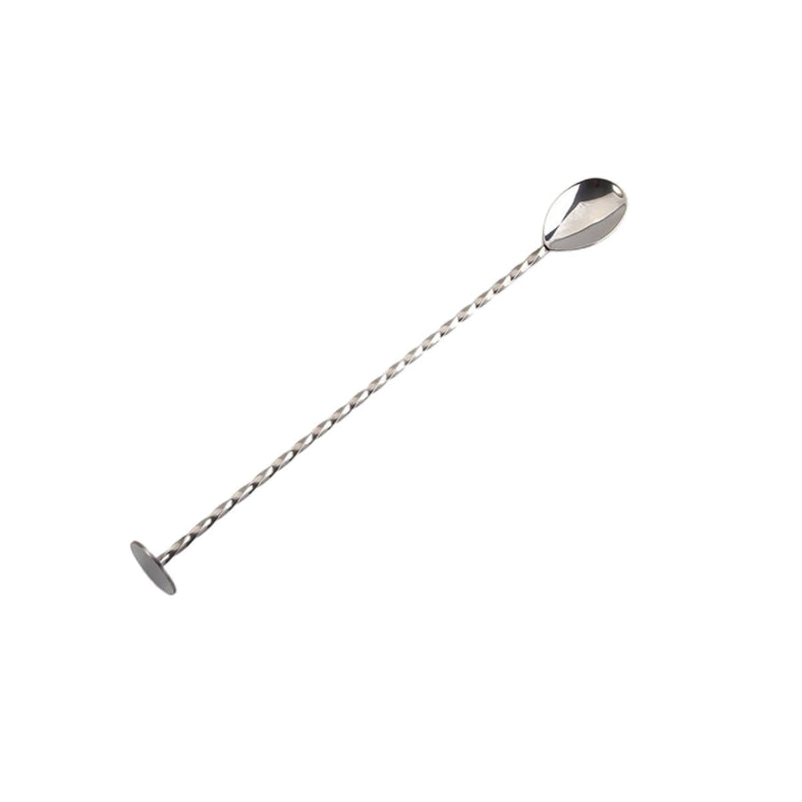 Stainless Steel Cocktail Bar Spoon with Twisted Handle and Muddler, 27 cm - Silver