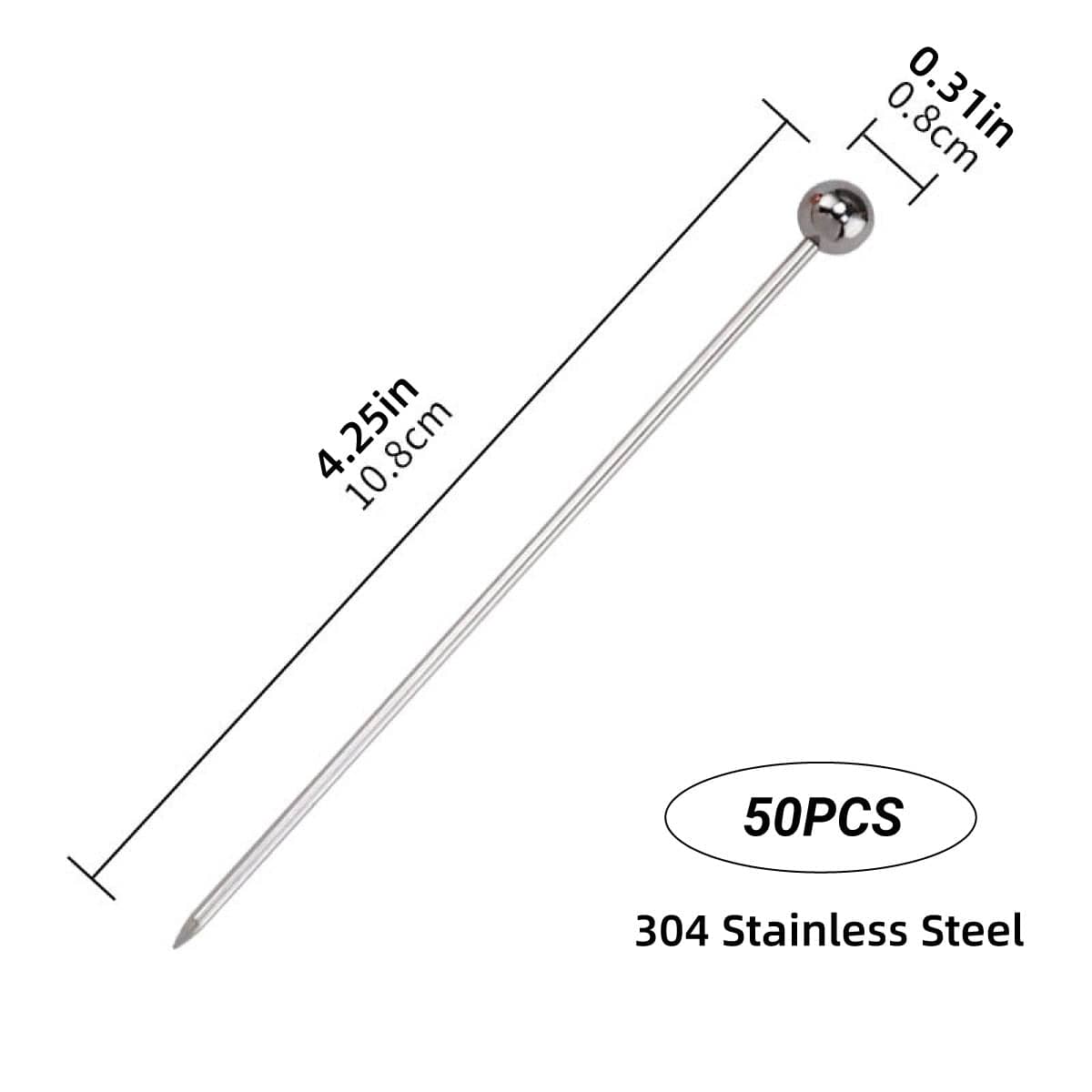 Stainless Steel Cocktail Picks Set of 50 with Ball Top for Martinis and Olives - view 3