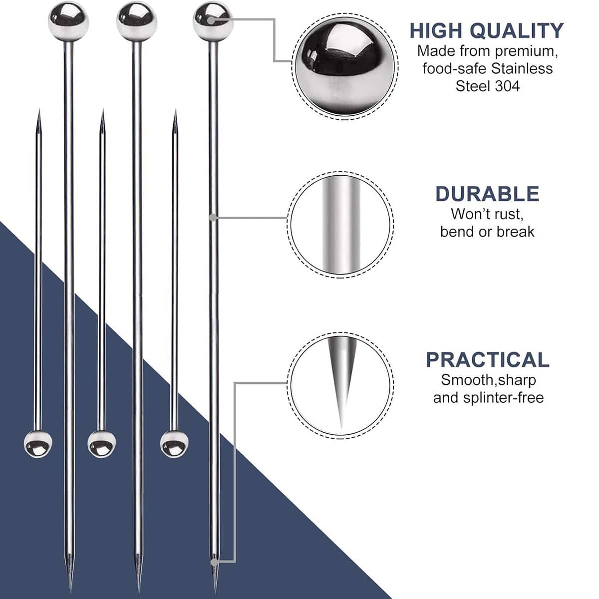 Stainless Steel Cocktail Picks Set of 50 with Ball Top for Martinis and Olives - view 4