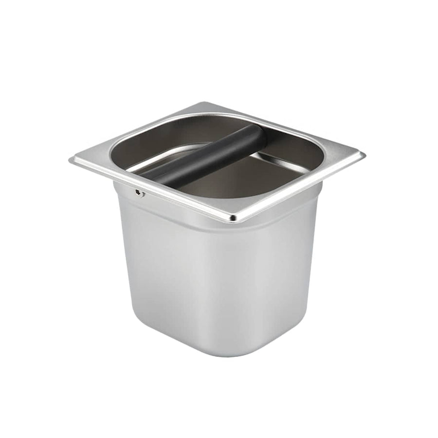 Stainless Steel Coffee Grounds Knock Box with Rubber Bar - Size L, 2.2 L