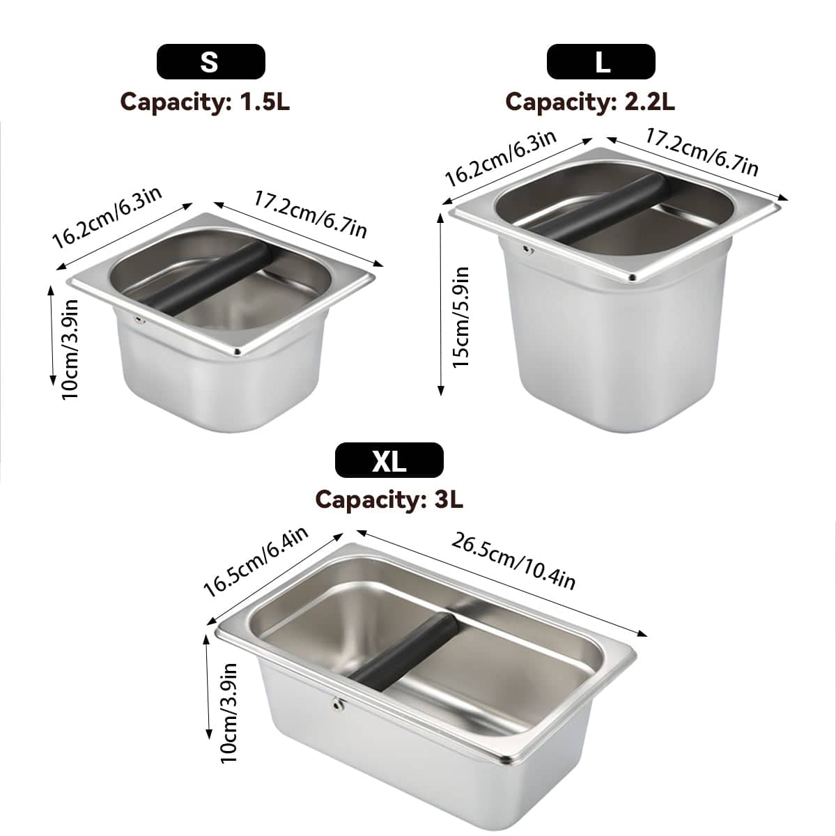 Stainless Steel Coffee Grounds Knock Box with Rubber Bar - Size L, 2.2 L - view 4
