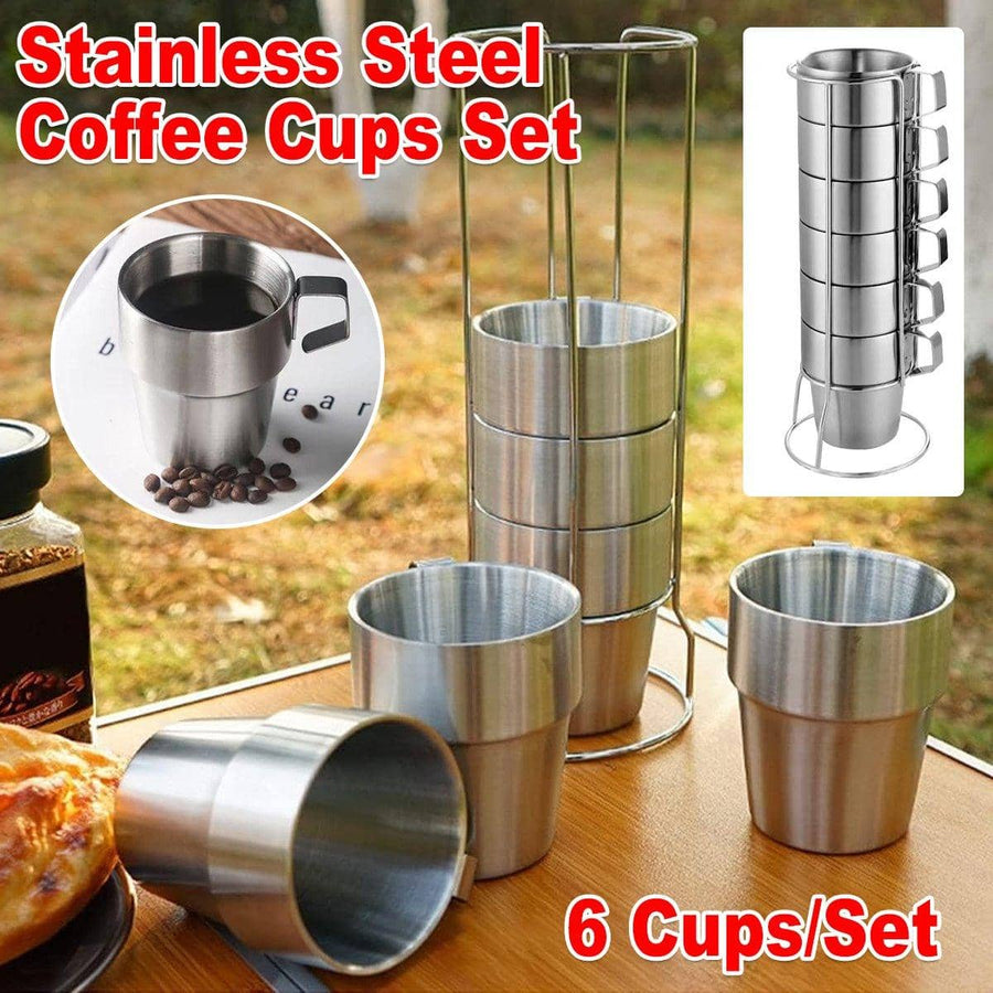 Stainless Steel Coffee Mugs Double Wall Insulated Drinkware with Holder, Pack of 6