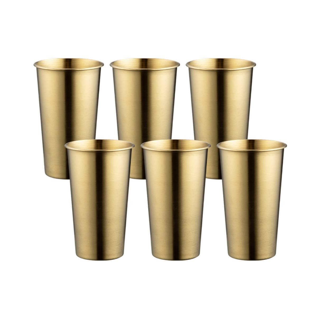 Stainless Steel Cold Drink Cup Set, 400ml Curled Lip Gold, Pack of 6 - view 2