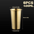 Stainless Steel Cold Drink Cup Set, 400ml Curled Lip Gold, Pack of 6 - view 3