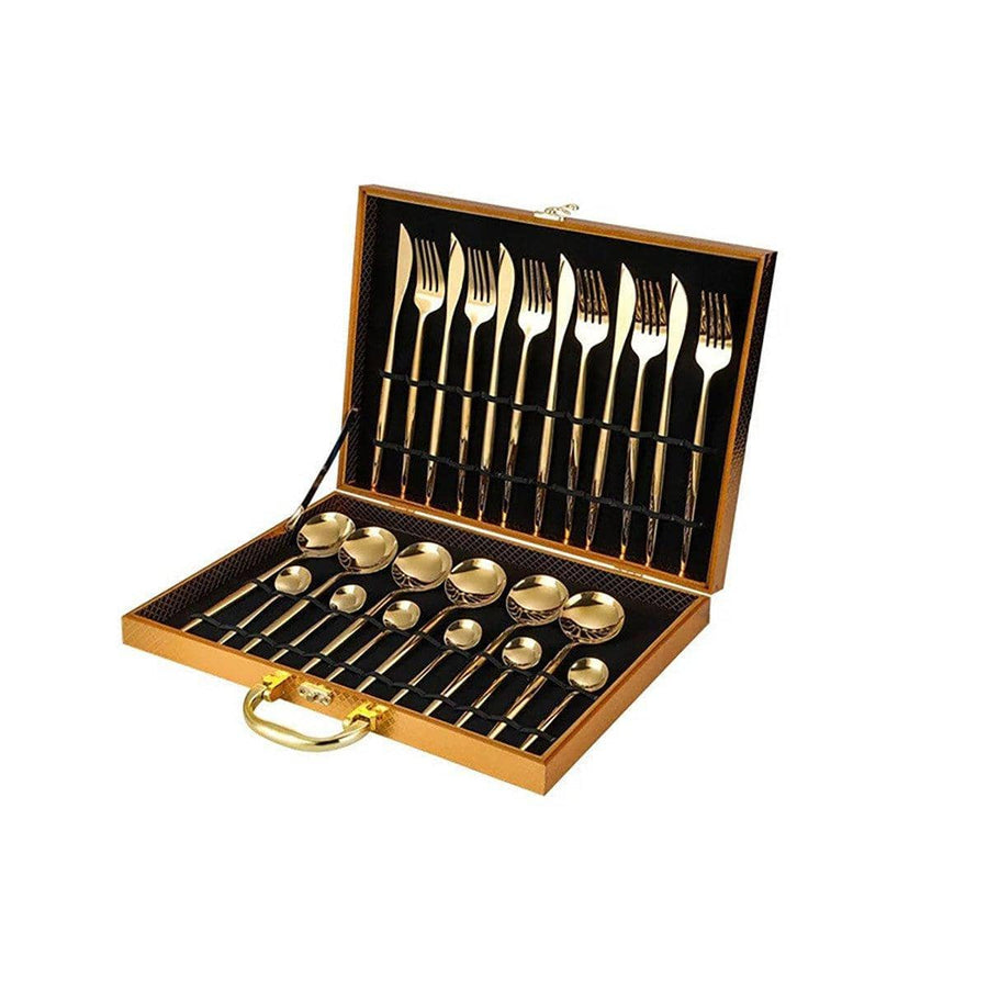 Stainless Steel Cutlery Set, 24 Pieces - Gold Gift Box Set