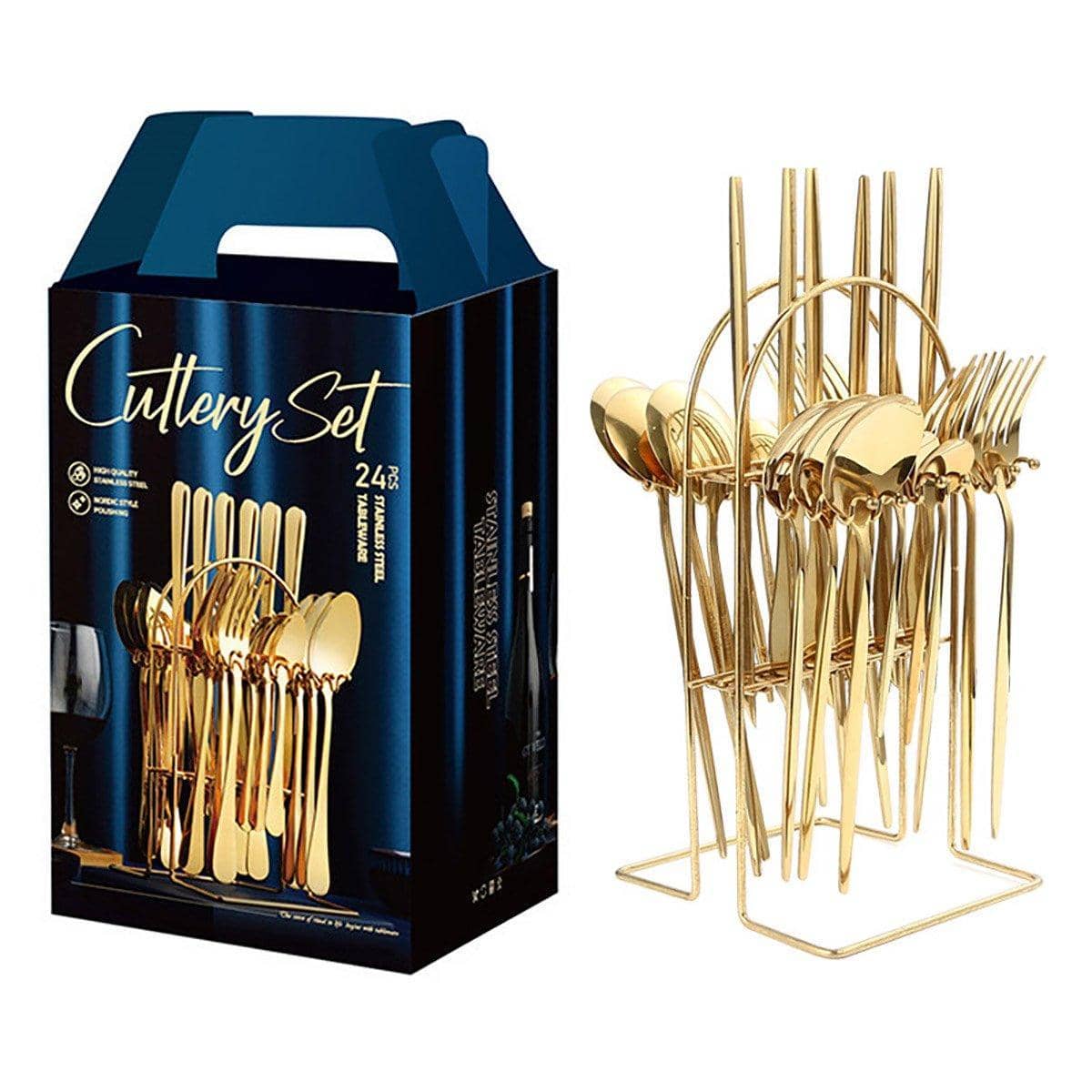 Stainless Steel Cutlery Set, 24 Pieces - Gold Shelf Set