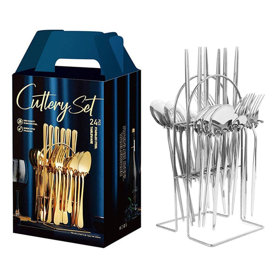 Stainless Steel Cutlery Set, 24 Pieces - Silver Shelf Set