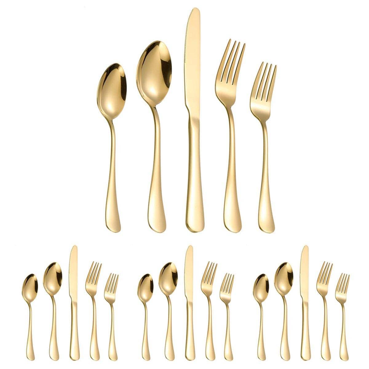 Stainless Steel Cutlery Set - Gold, Pack of 20
