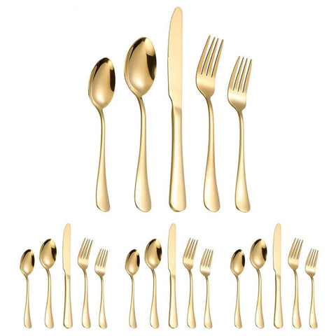 Stainless Steel Cutlery Set - Gold, Pack of 20