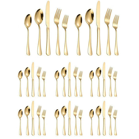 Stainless Steel Cutlery Set - Gold, Pack of 40