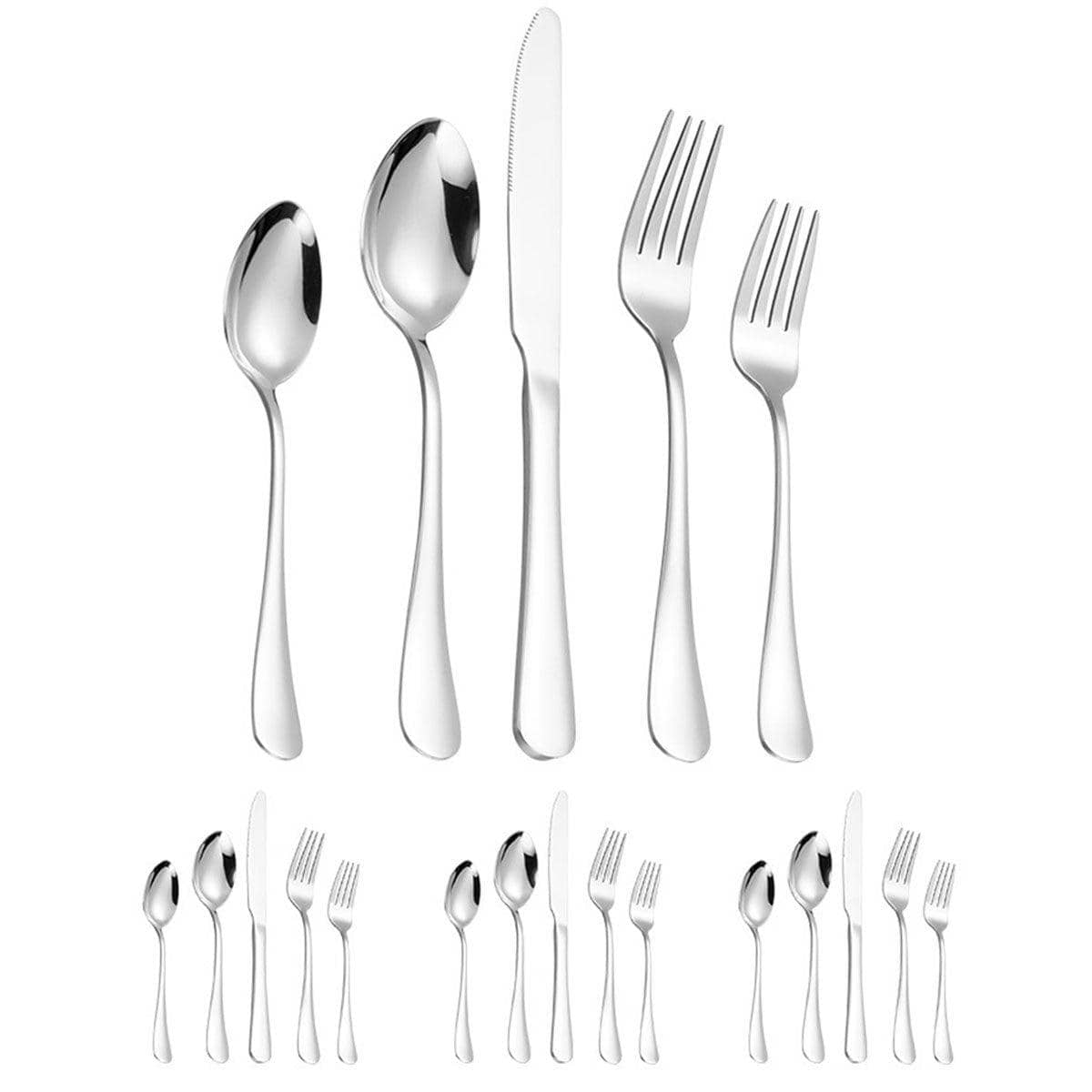 Stainless Steel Cutlery Set - Silver, Pack of 20