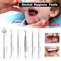 Stainless Steel Dental Hygiene Tool Kit with Mirror and Scaler - 6 Piece Set