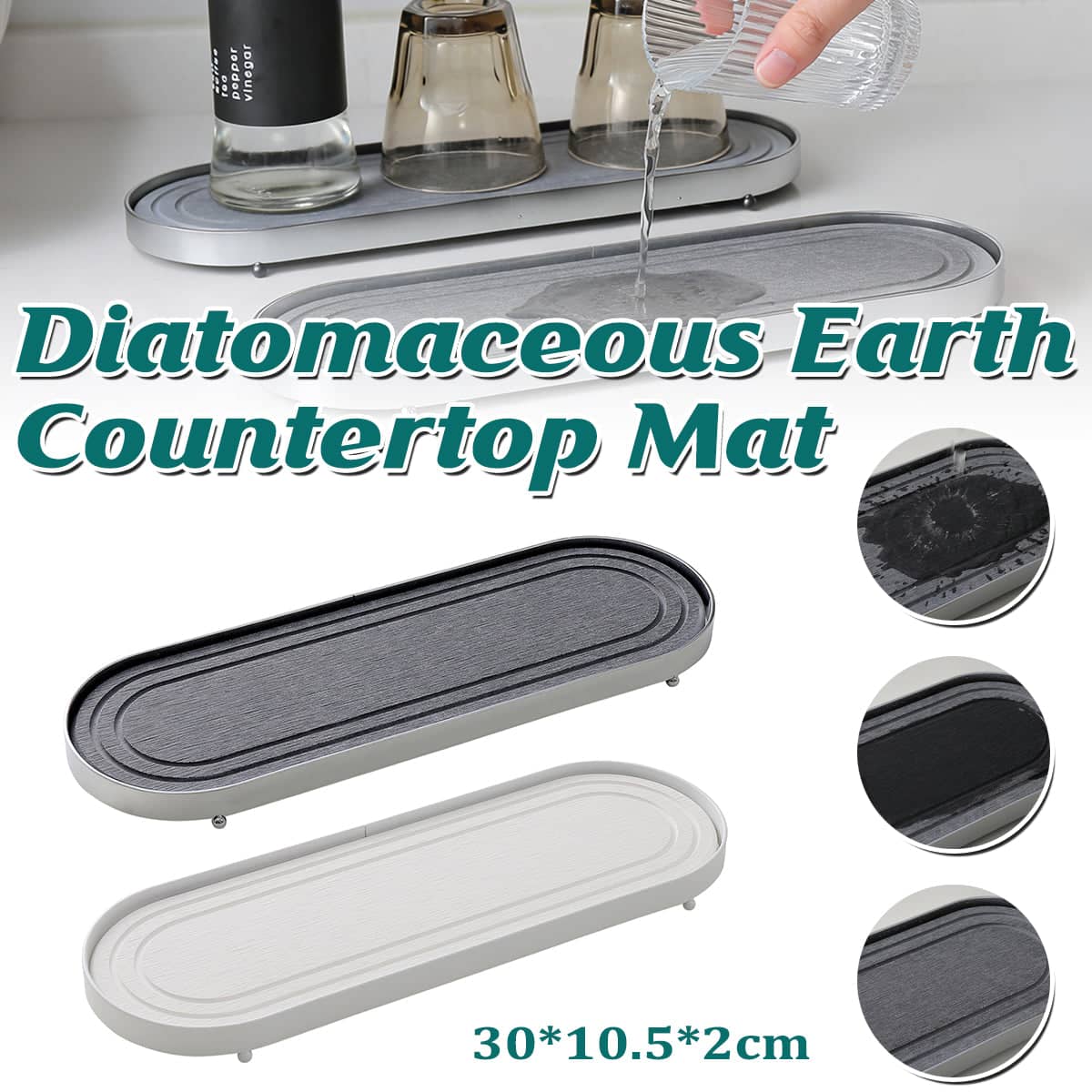 Stainless Steel Diatomite Tray Countertop Drying Mat Bathroom Kitchen Sink Organiser - Silver - view 2