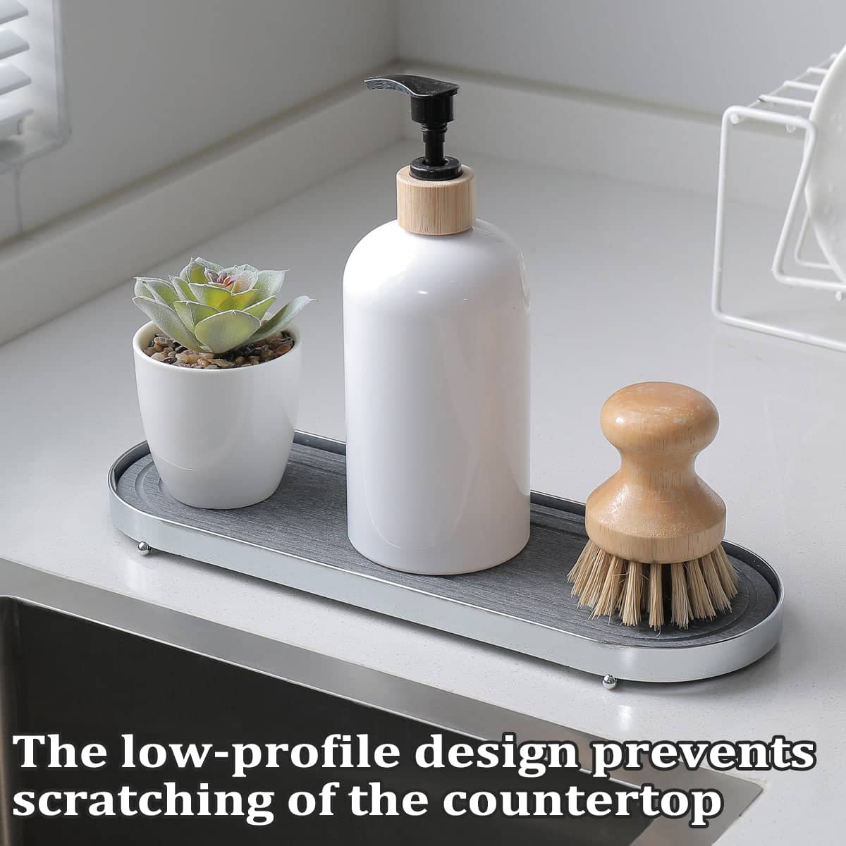 Stainless Steel Diatomite Tray Countertop Drying Mat Bathroom Kitchen Sink Organiser - White - view 5