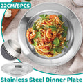 Stainless Steel Dinner Plates, Set of 8 - 22 cm Round Food Grade Tableware