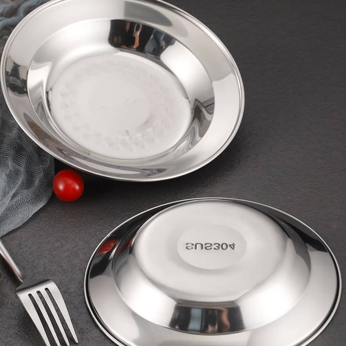 Stainless Steel Dinner Plates, Set of 8 - 22 cm Round Food Grade Tableware - view 4