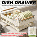 Stainless Steel Dish Drying Rack with 360 Degree Drain Outlet for Kitchen Sink, Beige