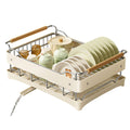 Stainless Steel Dish Drying Rack with 360 Degree Drain Outlet for Kitchen Sink, Beige - view 2