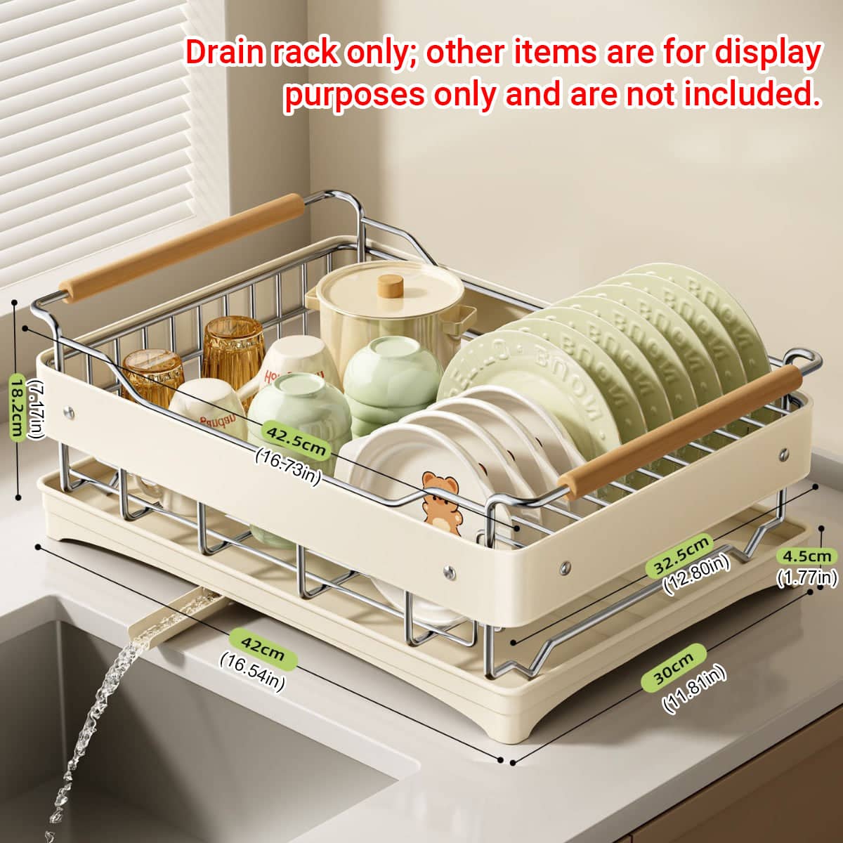 Stainless Steel Dish Drying Rack with 360 Degree Drain Outlet for Kitchen Sink, Beige - view 3