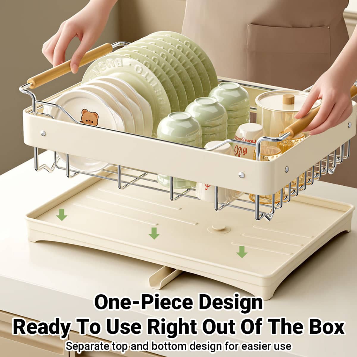 Stainless Steel Dish Drying Rack with 360 Degree Drain Outlet for Kitchen Sink, Beige - view 5
