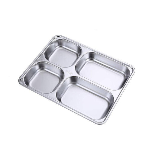 Stainless Steel Divided Dinner Tray for School Lunches - 4 Sections