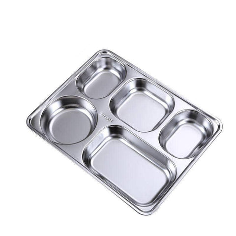 Stainless Steel Divided Dinner Tray for School Lunches - 5 Sections