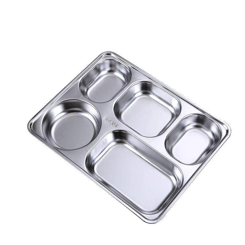 Stainless Steel Divided Dinner Tray for School Lunches - 5 Sections