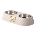 Stainless Steel Double Pet Bowl Feeder with Non-Slip Base - Cream White