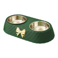 Stainless Steel Double Pet Bowl Feeder with Non-Slip Base - Green