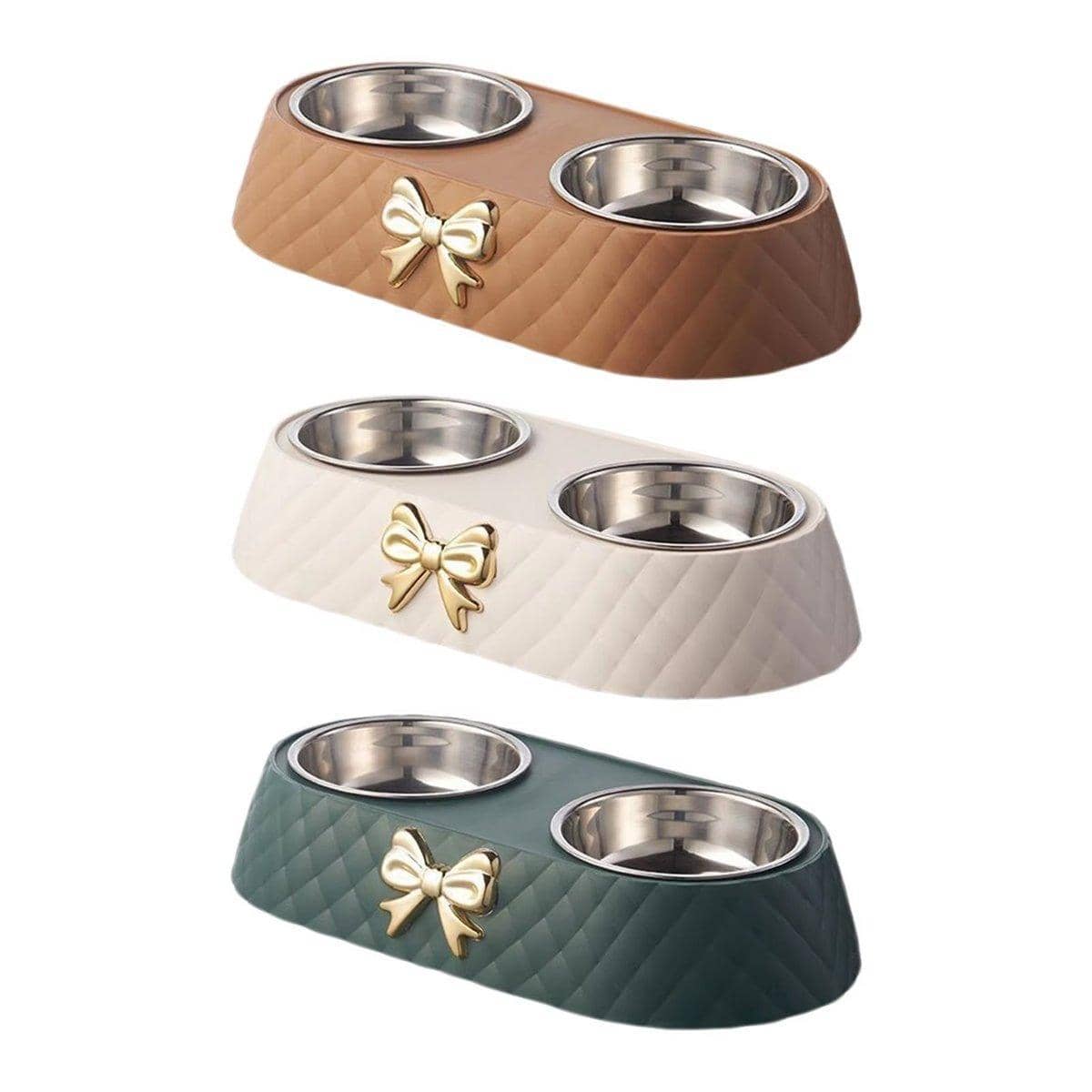 Stainless Steel Double Pet Bowl Feeder with Non-Slip Base - Green - view 3