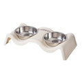 Stainless Steel Double Pet Bowl Set, Wavy Elevated Stand - White