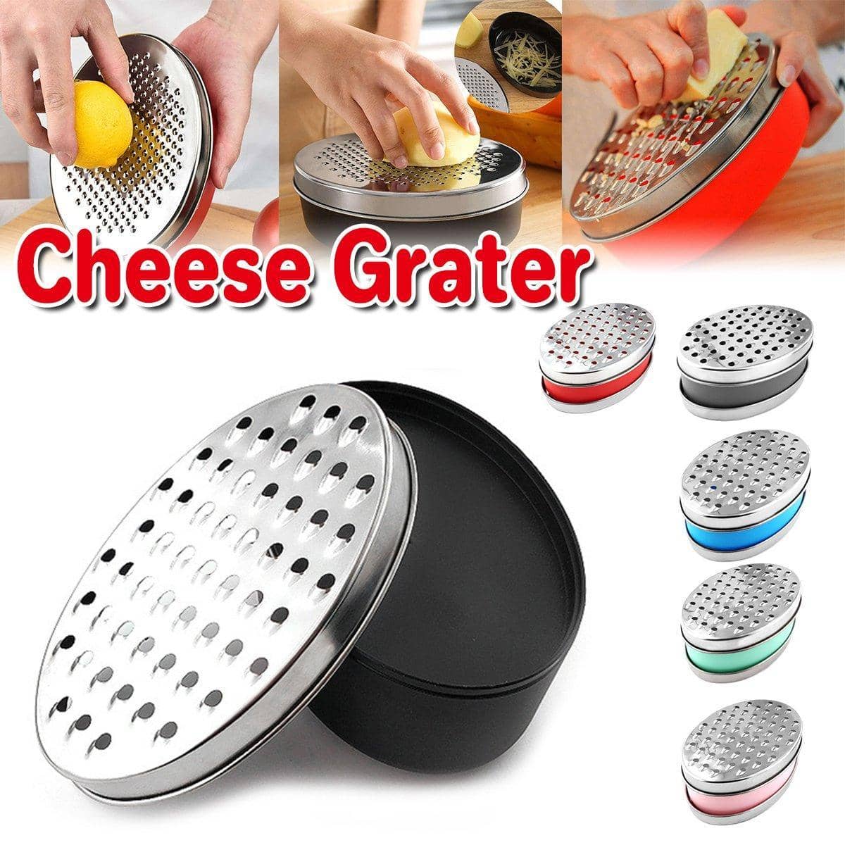 Stainless Steel Double-Sided Cheese Grater with Storage Container - Black - view 2