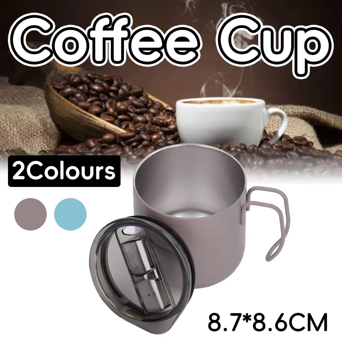 Stainless Steel Double Wall Coffee Mug with Sliding Lid - Teal Blue - view 2