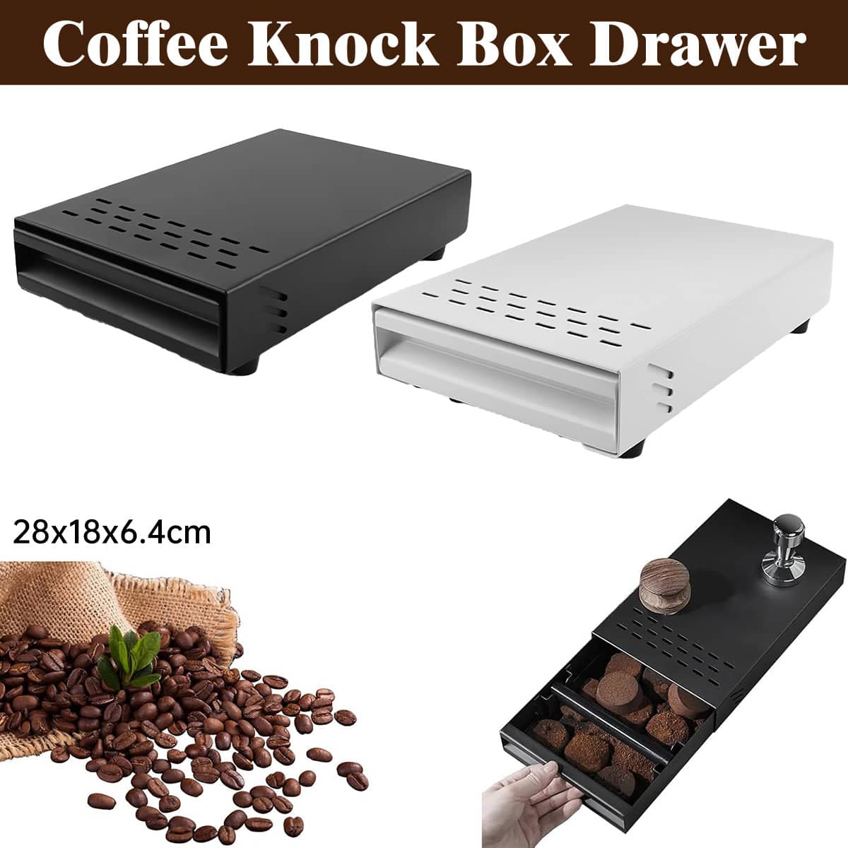 Stainless Steel Drawer Coffee Knock Box with Anti Leak Design, 28 x 18 x 6.4 cm - White - view 2