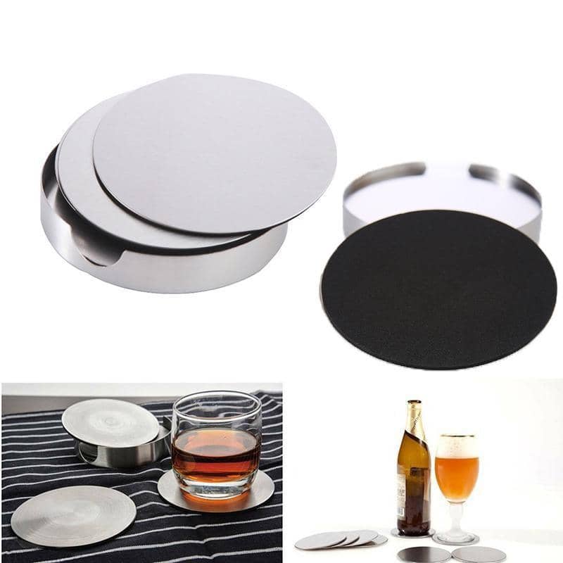 Stainless Steel Drink Coasters Set of 6 with Holder, Heat Resistant Cup Mats - view 3
