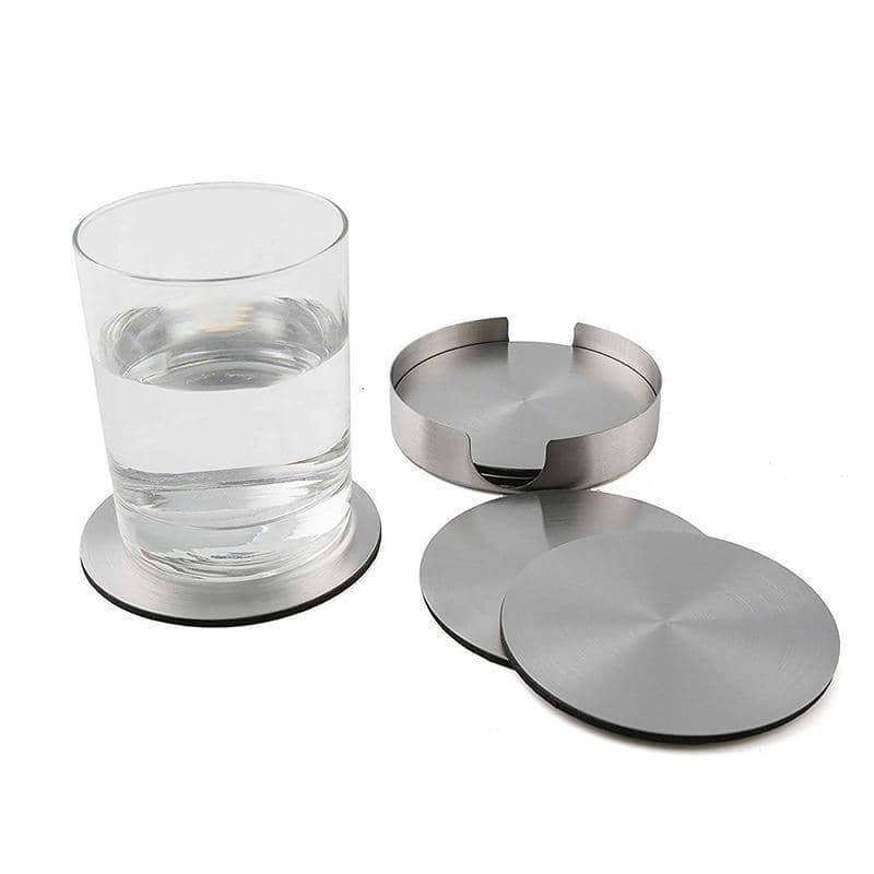 Stainless Steel Drink Coasters Set of 6 with Holder, Heat Resistant Cup Mats - view 4