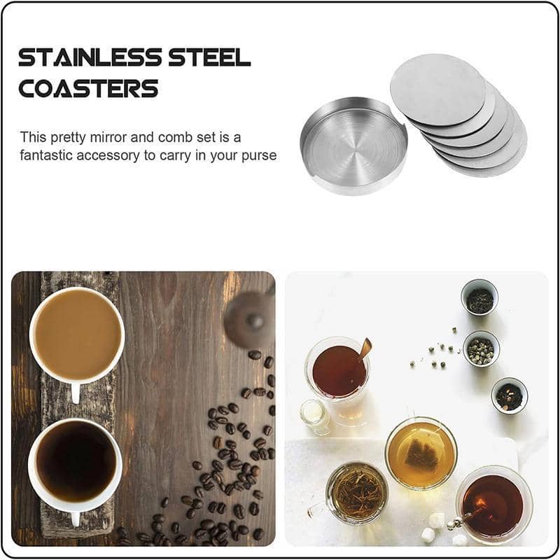 Stainless Steel Drink Coasters Set of 6 with Holder, Heat Resistant Cup Mats - view 5