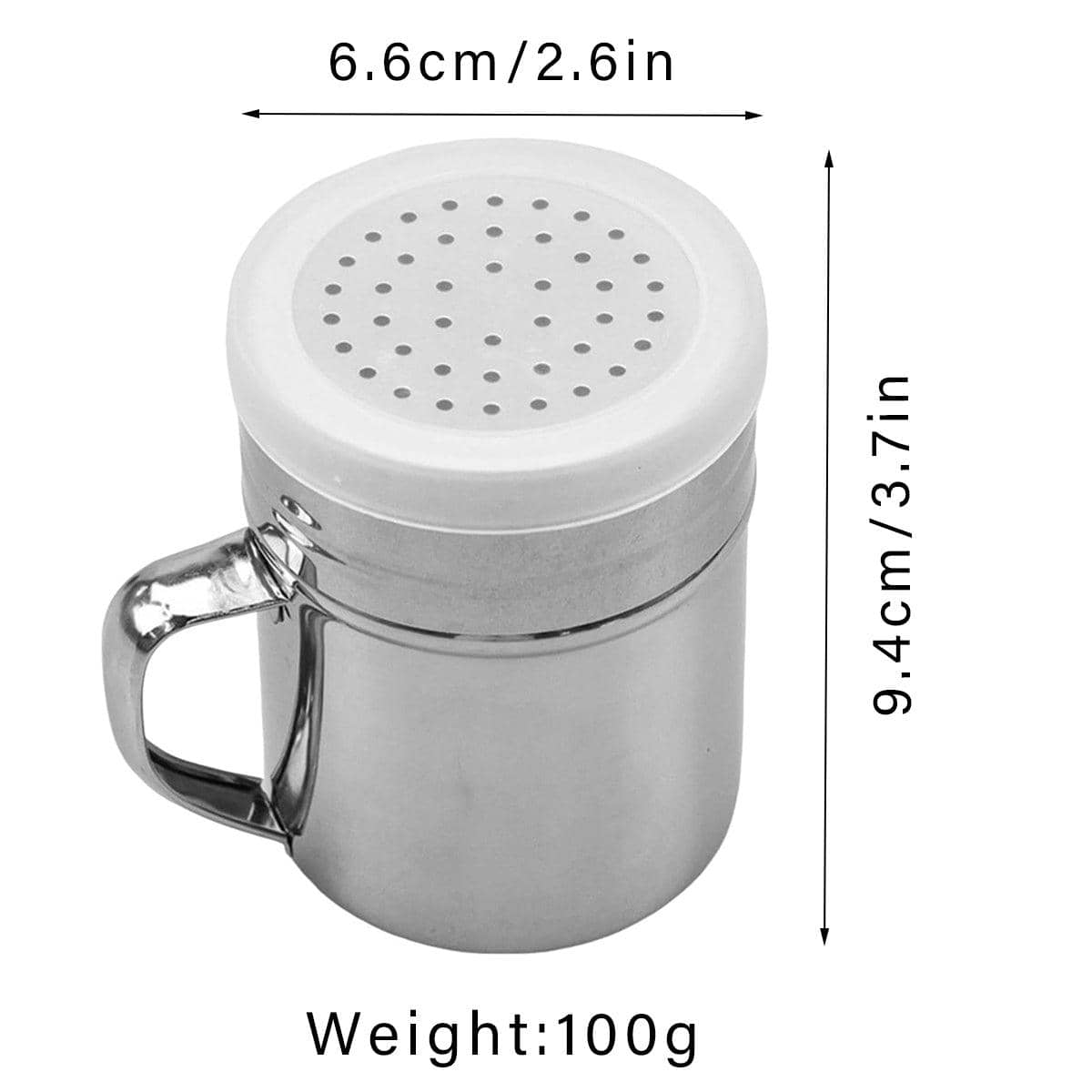 Stainless Steel Dusting Powder Jar with Lid and Handle - view 3