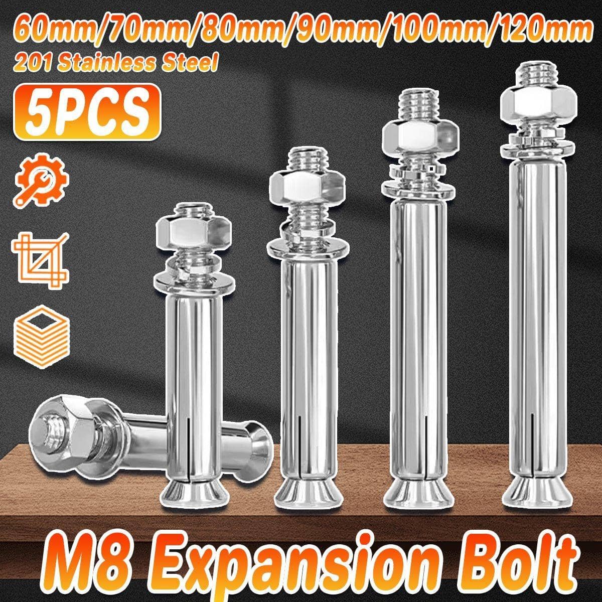 Stainless Steel Expansion Anchor Bolts, Hex Head, Pack of 5 - M8 x 90 mm - view 2