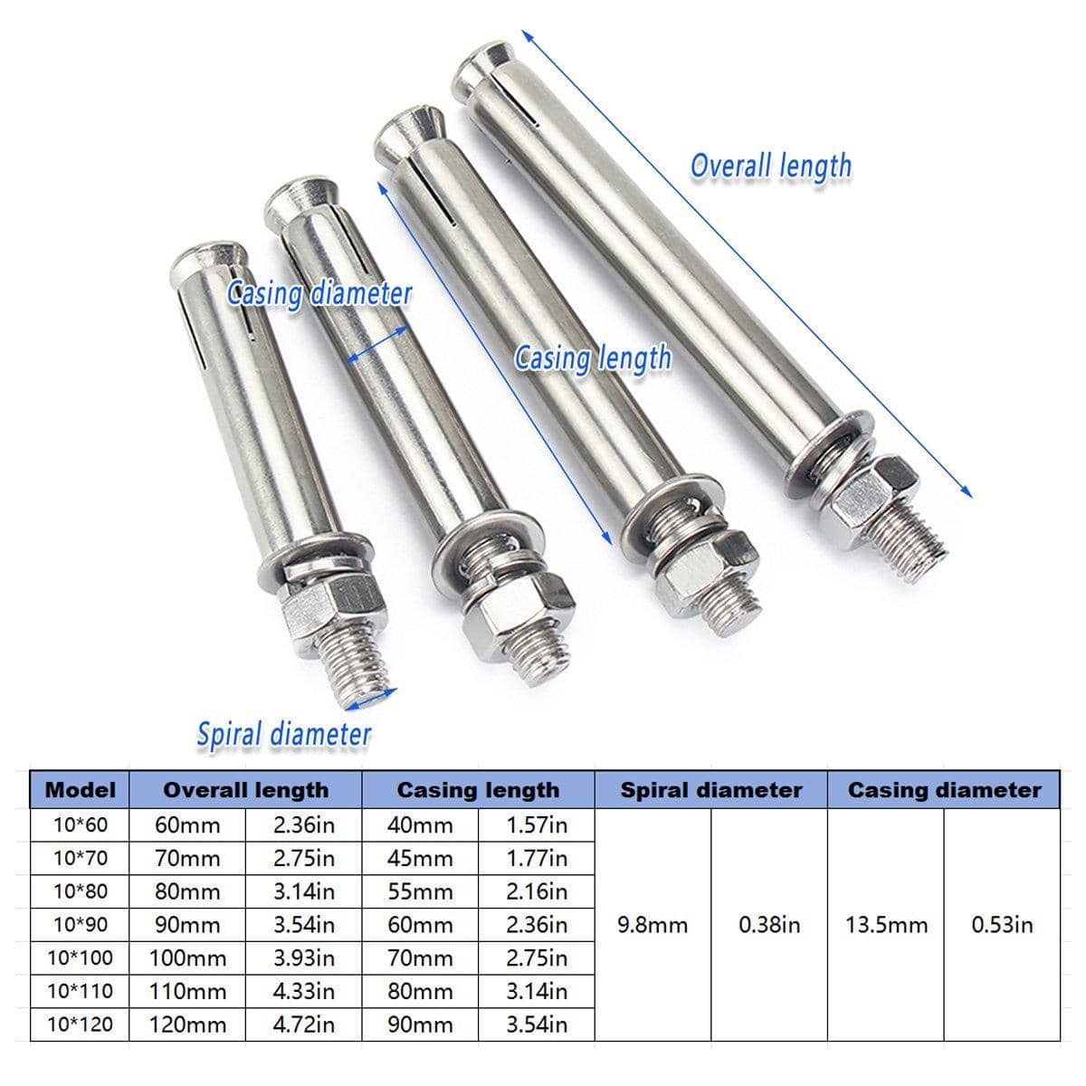 Stainless Steel Expansion Anchor Bolts - M10 x 70 mm, Pack of 5 - view 4
