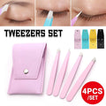 Stainless Steel Eyebrow Tweezers Set of 4 with Pouch - Pink - view 2