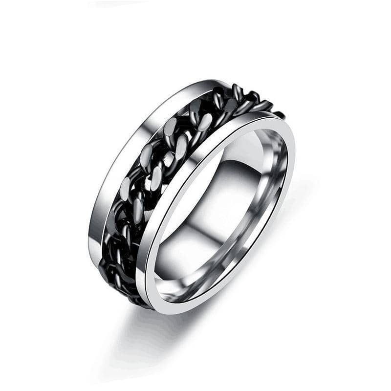 Stainless Steel Fidget Spinner Ring for Men and Women - Black