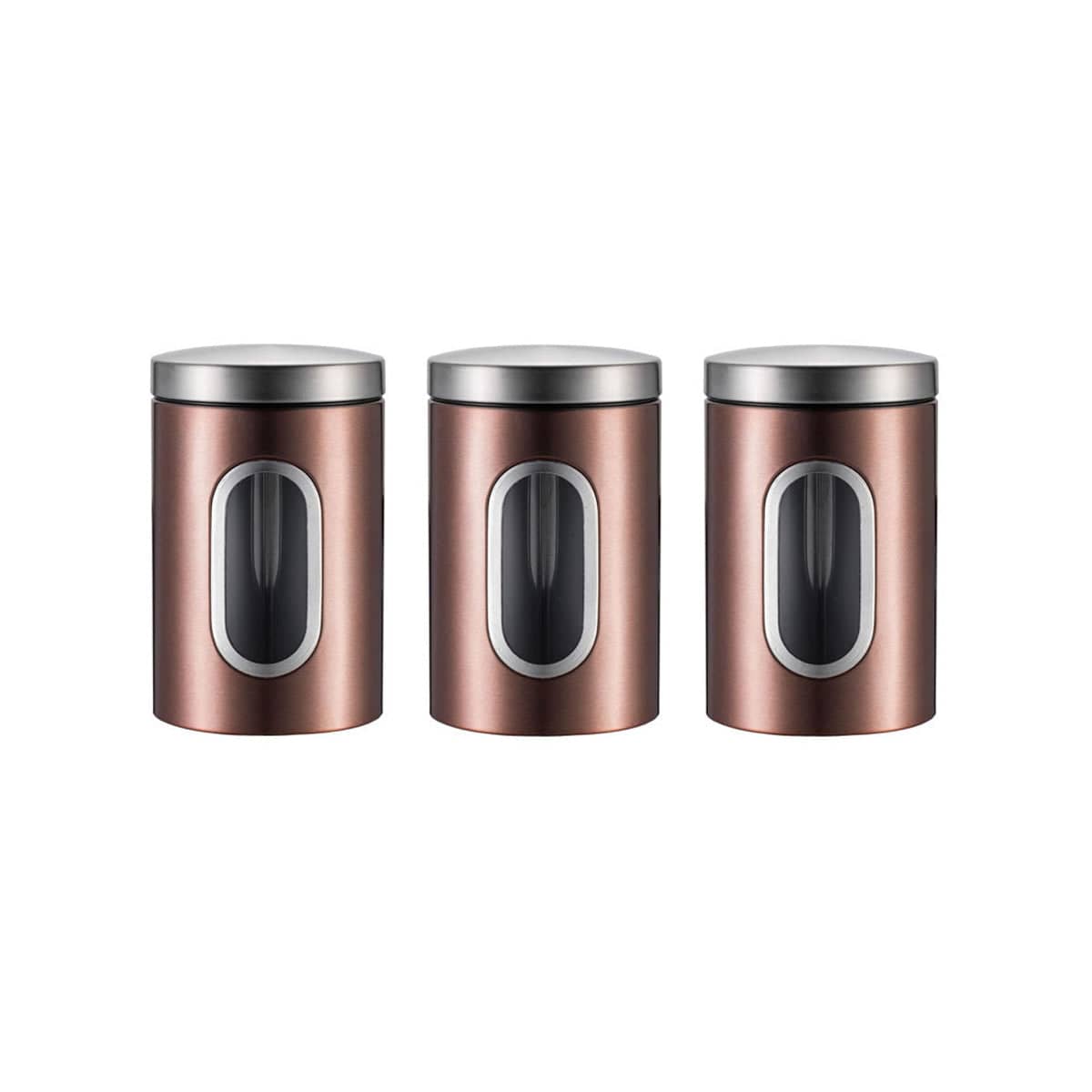 Stainless Steel Food Storage Jars with Viewing Window for Kitchen, Pack of 3 - Bronze