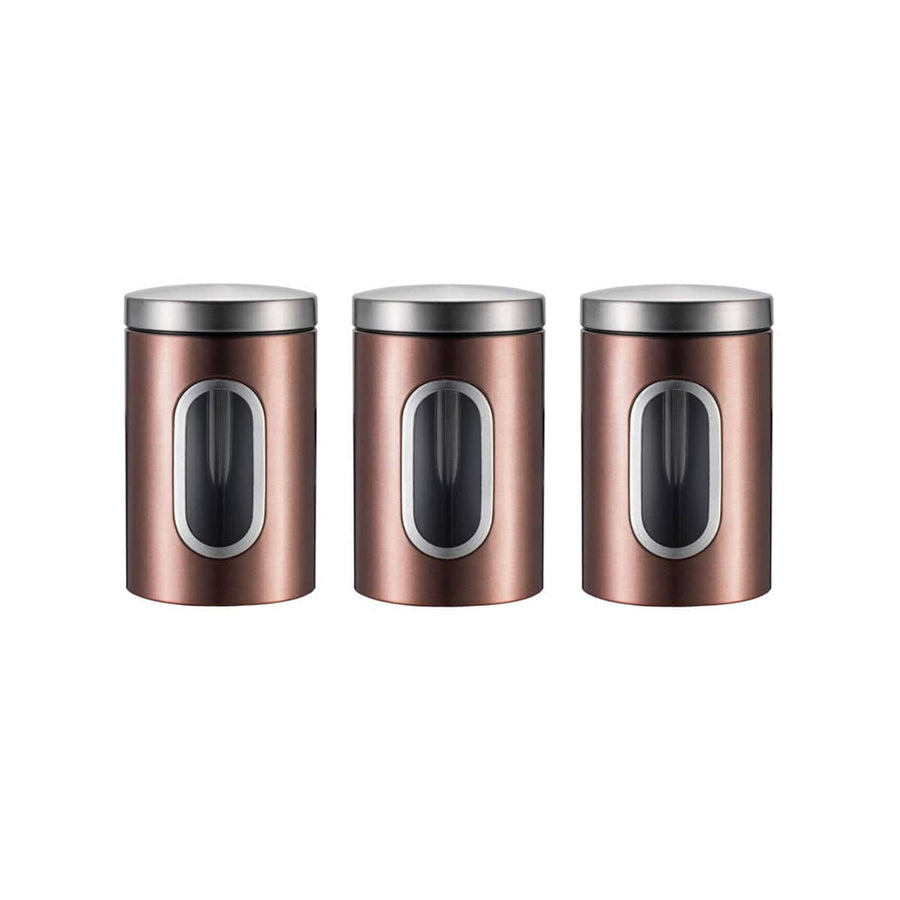 Stainless Steel Food Storage Jars with Viewing Window for Kitchen, Pack of 3 - Bronze