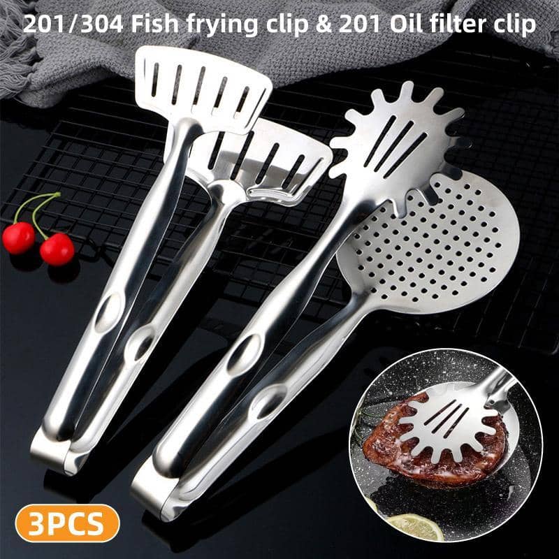 Stainless Steel Food Tongs Set for Frying and Grilling, Pack of 3