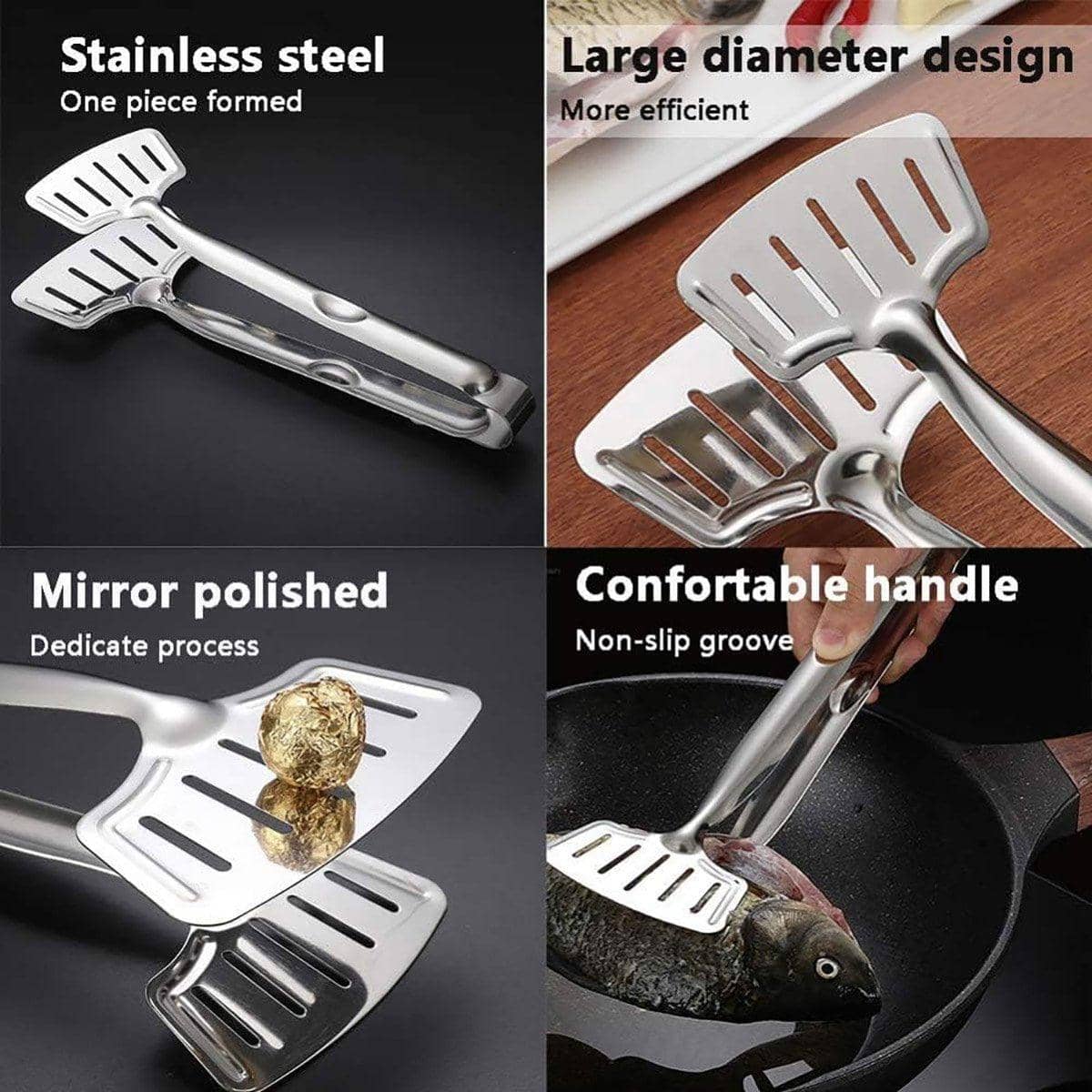 Stainless Steel Food Tongs Set for Frying and Grilling, Pack of 3 - view 4