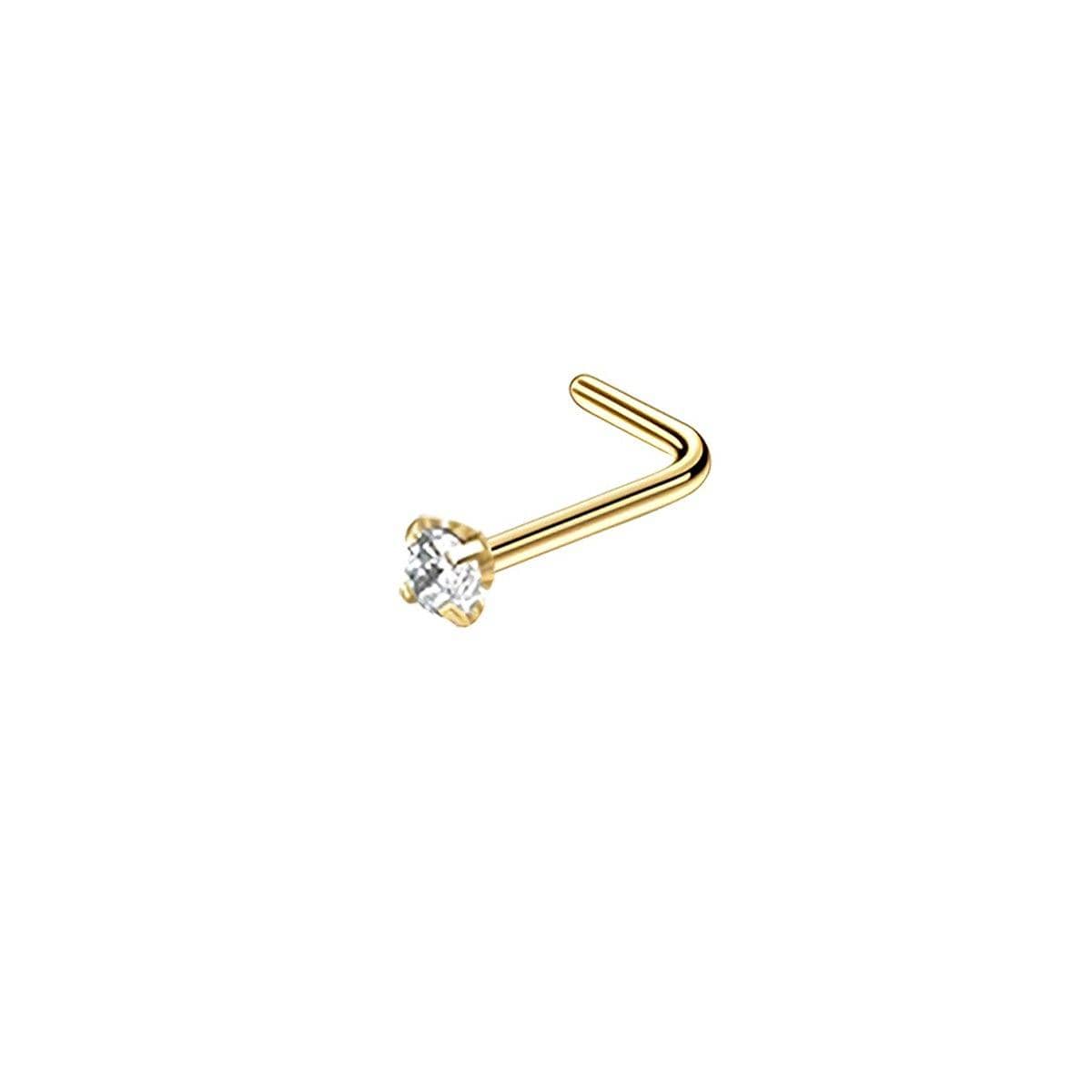 Stainless Steel Gold Nose Stud Nosepiece - L-Shaped Rod, 2.5mm Stone